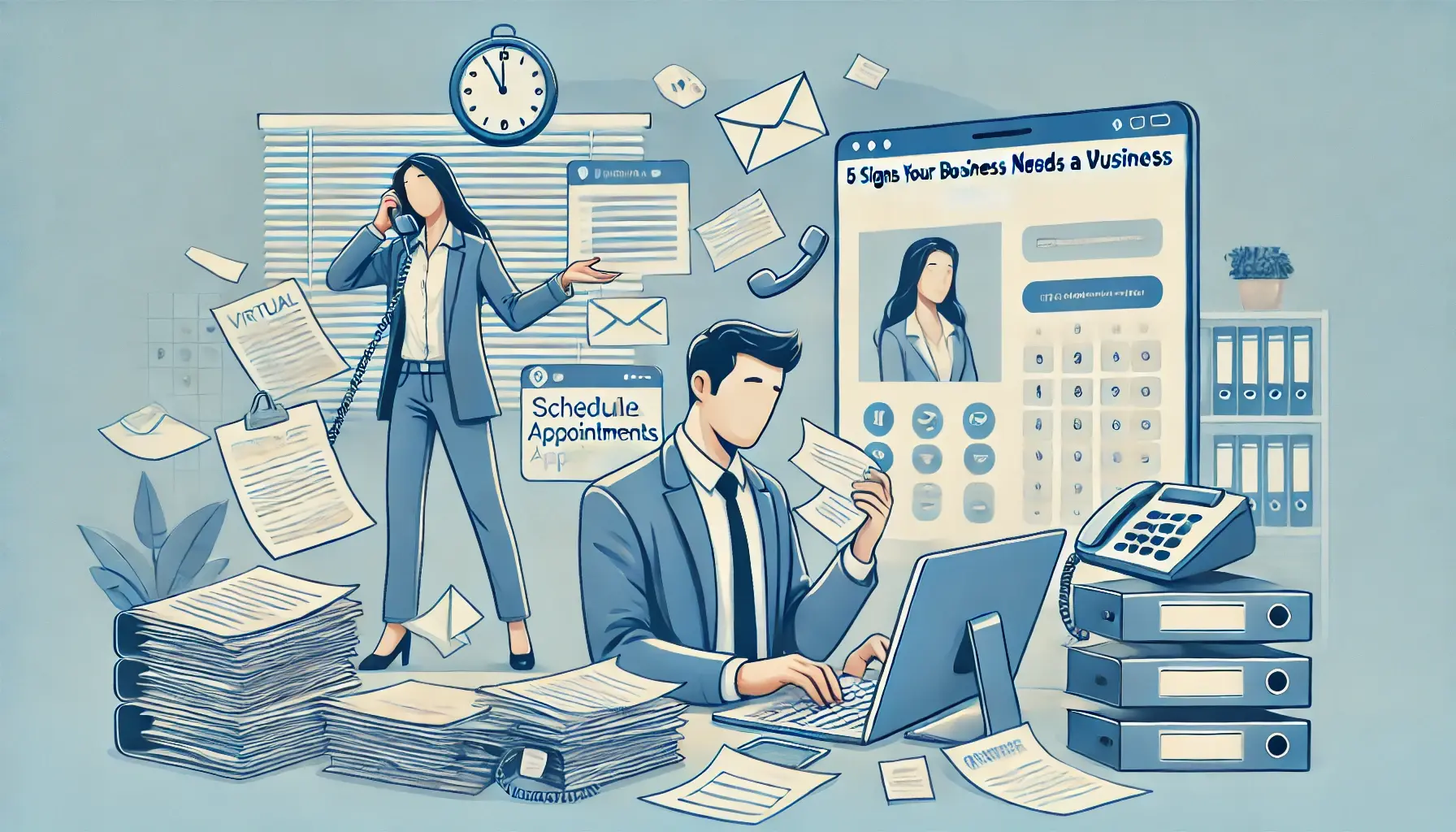Business owner working with virtual assistant illustration