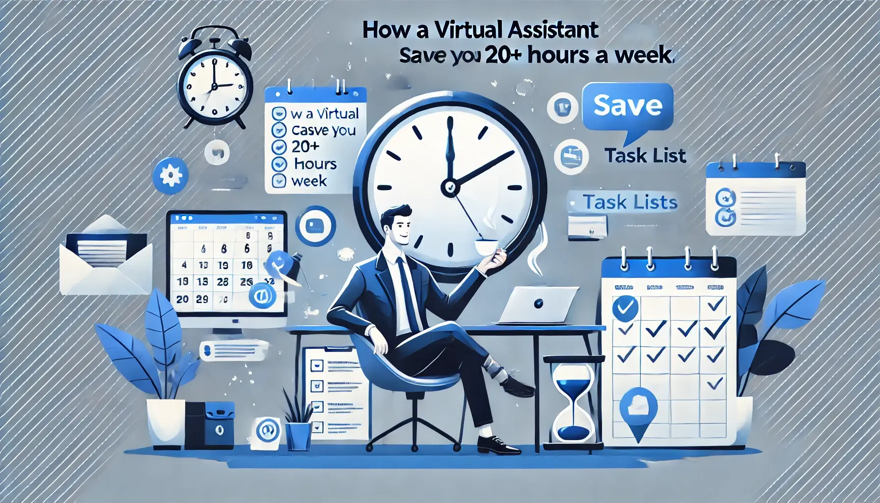 Time management and productivity with virtual assistant illustration